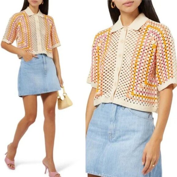 NEW Sandro Sacramento Crochet Knit Luke Button-Up Sweater in Beige Size Small - Picture 1 of 11